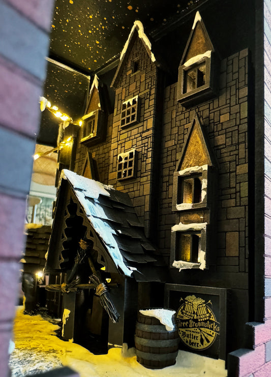 Harry Potter Hogsmeade Village Book Nook – Handcrafted Bookshelf Insert Decor