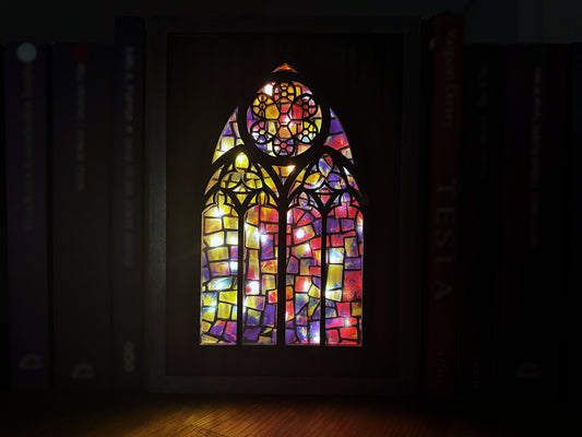 Cathedral Window Book Nook – Handmade Gothic Light Box Bookshelf Decor