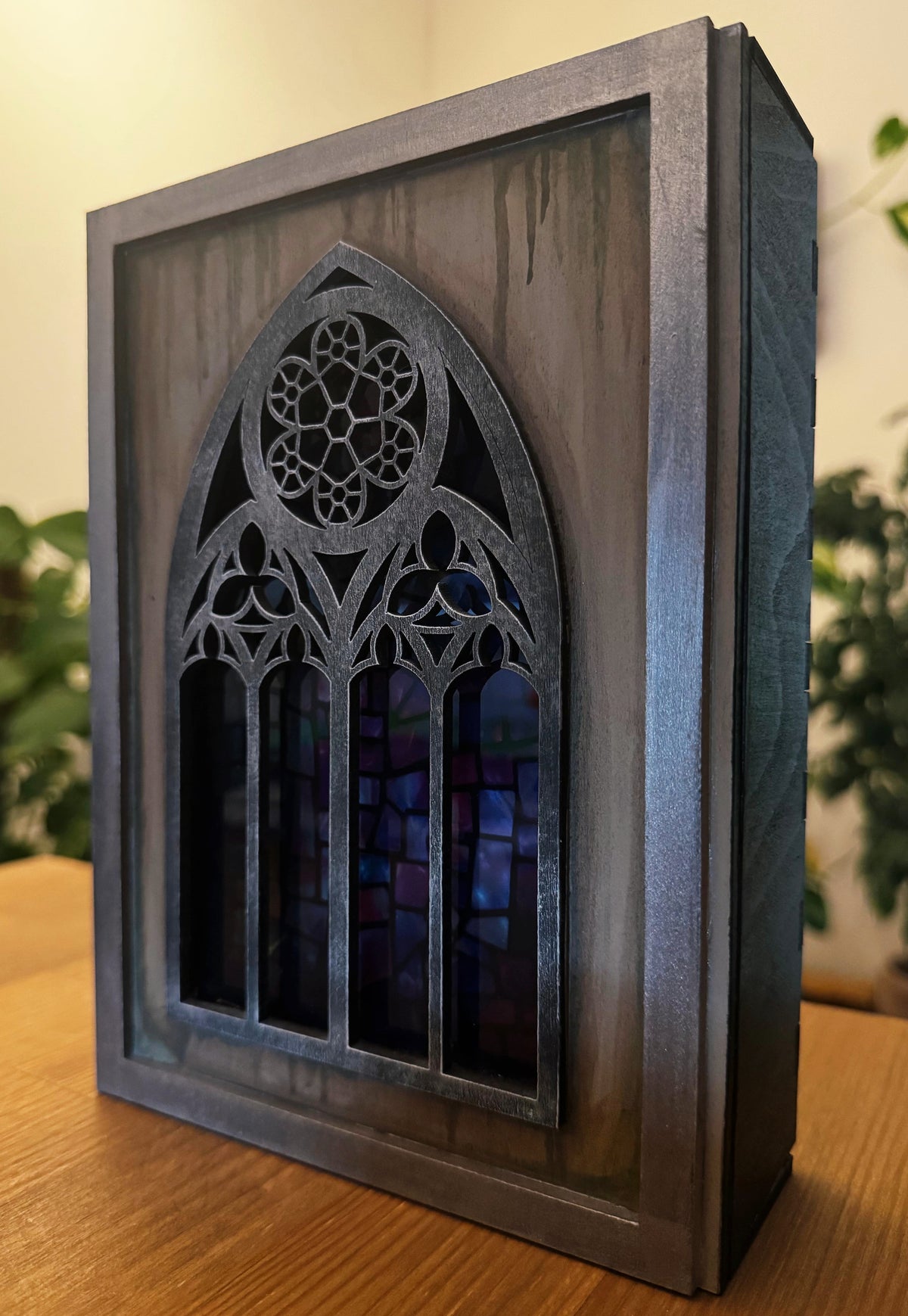Cathedral Window Book Nook – Handmade Gothic Light Box Bookshelf Decor