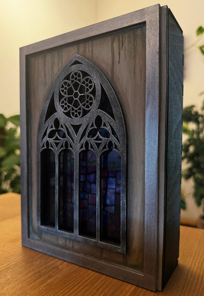 Cathedral Window Book Nook – Handmade Gothic Light Box Bookshelf Decor