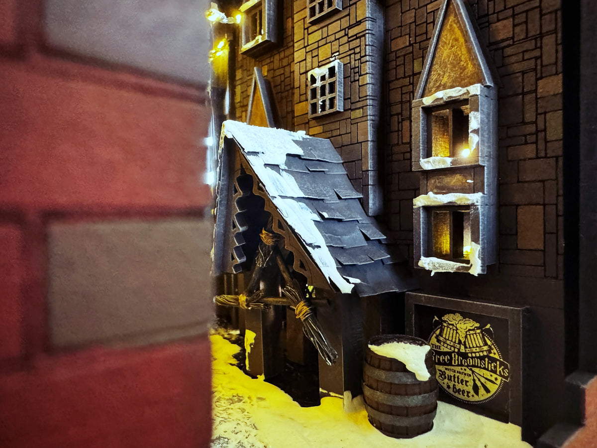 Harry Potter Hogsmeade Village Book Nook – Handcrafted Bookshelf Insert Decor