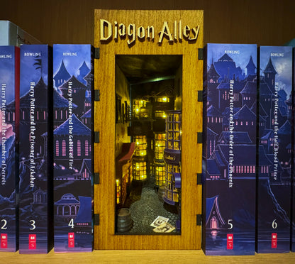 Harry Potter Diagon Alley Book Nook – Handmade Bookshelf Insert & Bookend