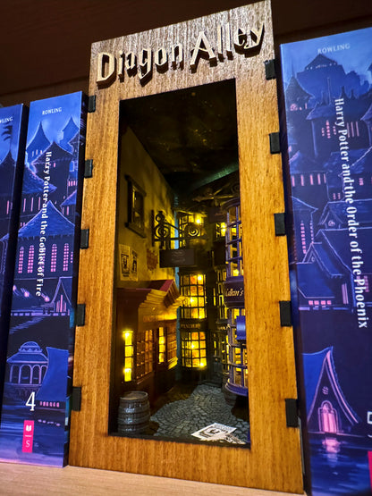 Harry Potter Diagon Alley Book Nook – Handmade Bookshelf Insert & Bookend
